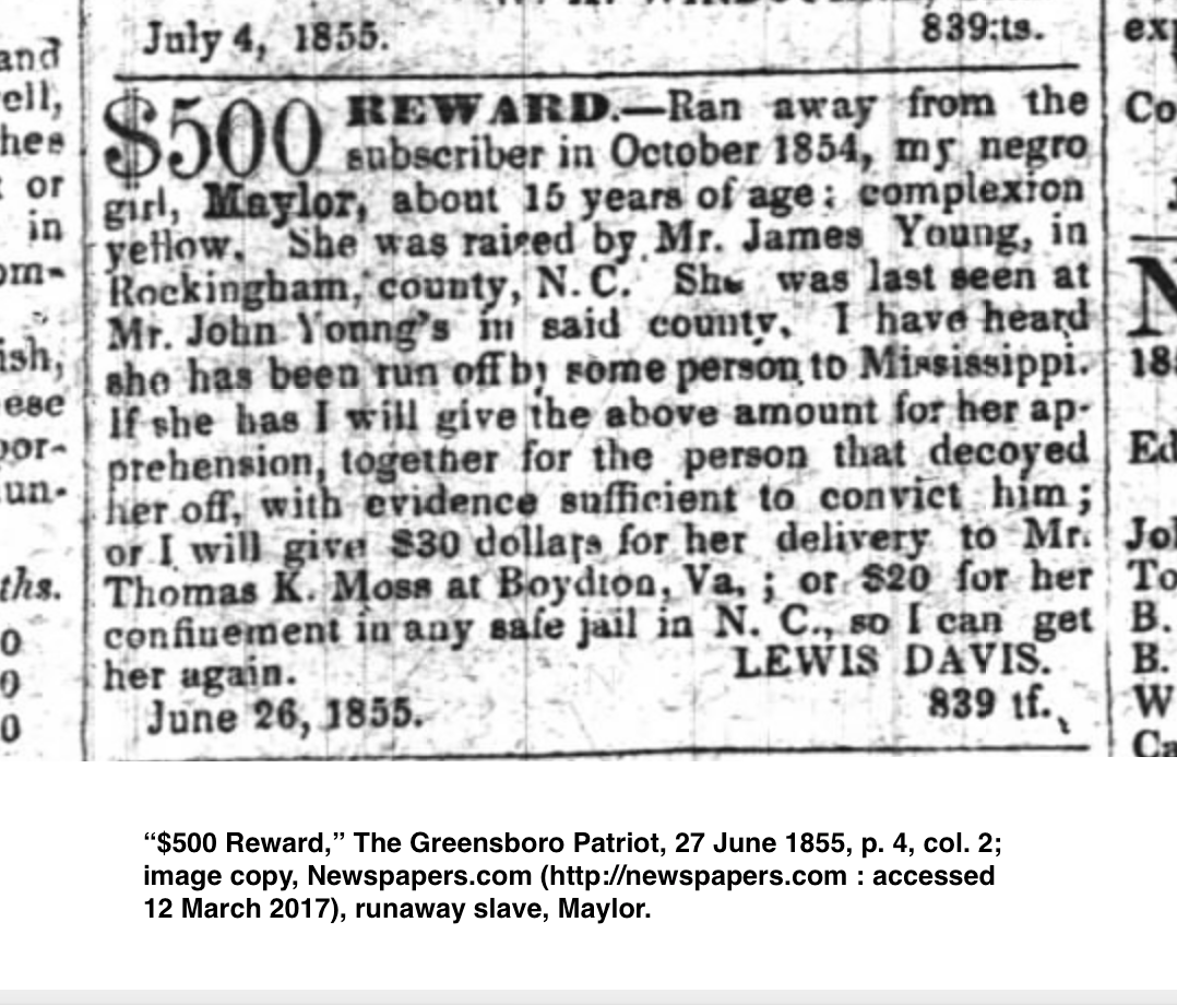 Runaway slave called Maylor